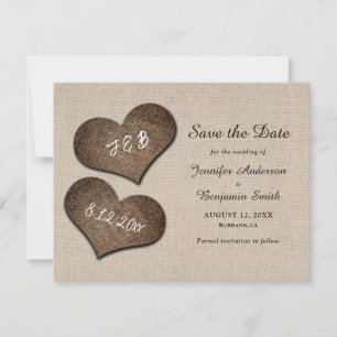 Save The Date Rustique Burlap Coeurs Mariage Enregistrer La Date