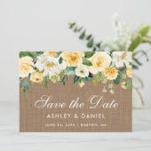 Save The Date Rustique Burlap Jaune Or Blanc Floral (Debout devant)
