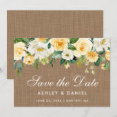 Save The Date Rustique Burlap Jaune Or Blanc Floral (Devant / Derrière)