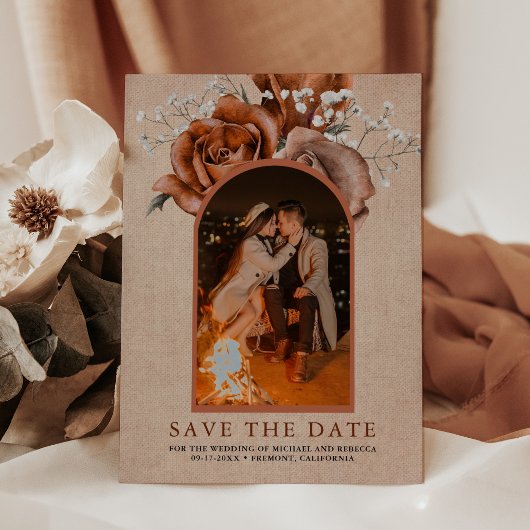 Save The Date Rustique Burlap Orange Brûlé Rose Terracotta Maria