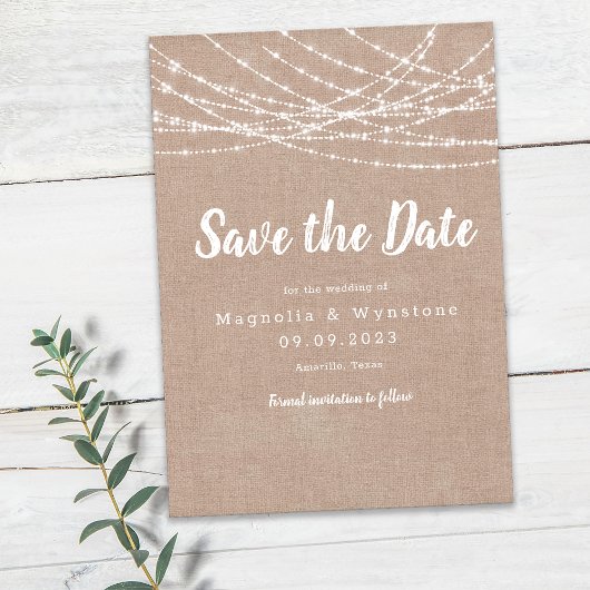 Save The Date Rustique Burlap String éclats mariage Enregistrer