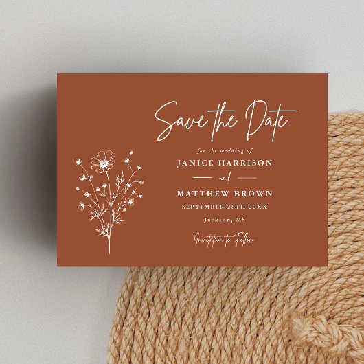 Save The Date Rustique Burnt Orange Boho Élégant Mariage photo