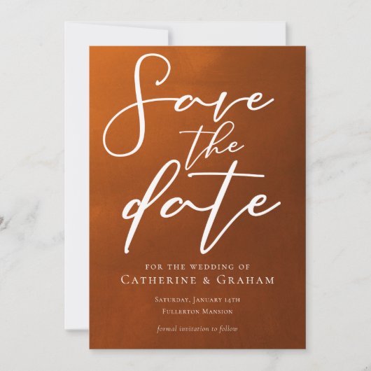 Save The Date Rustique Burtic Orange Typographie Mariage d'autom (Devant)