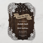 Save The Date Rustique Chic Mariage de dentelle en bois Burlap (Devant / Derrière)