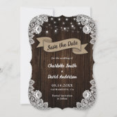 Save The Date Rustique Chic Mariage de dentelle en bois Burlap (Devant)
