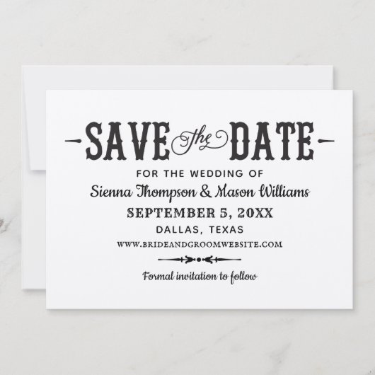 Save The Date Rustique Chic noir Script Kraft Mariage papier (Devant)