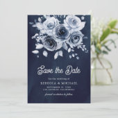 Save The Date Rustique Dusty Blue Floral Photo Mariage de la mar (Debout devant)
