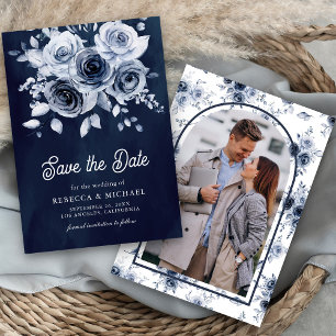 Save The Date Rustique Dusty Blue Floral Photo Mariage de la mar