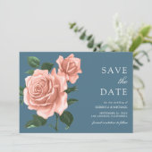 Save The Date Rustique Dusty Blue Peach Rose Mariage (Debout devant)