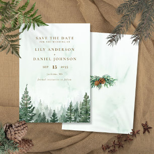 Save The Date Rustique Elégant Aquarelle Pine Tree Mariage