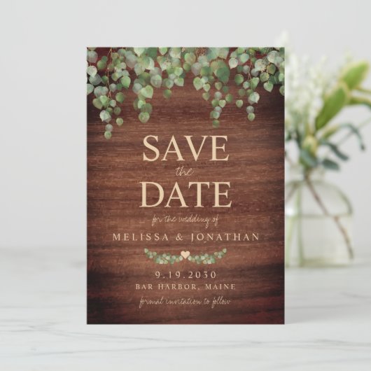 Save The Date Rustique Elégant Pays Botanique Verdure Mariage (Debout devant)