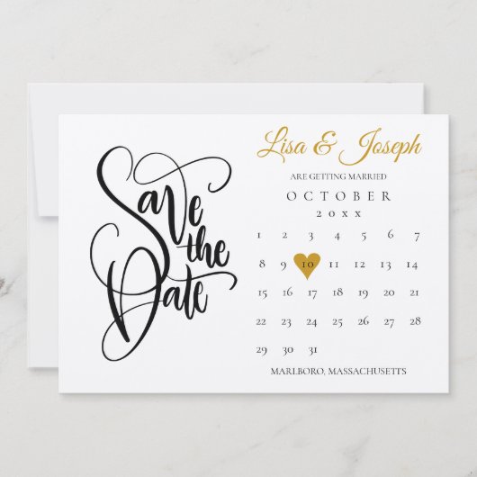 Save The Date Rustique Enregistrer la date Calendrier Gold Love (Devant)