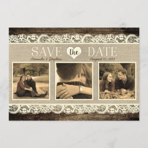 Save The Date Rustique Enregistrer la date   Dentelle en bois de