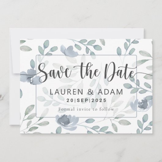 Save The Date Rustique Enregistrer la date Dusty Blue Eucalyptus (Devant)