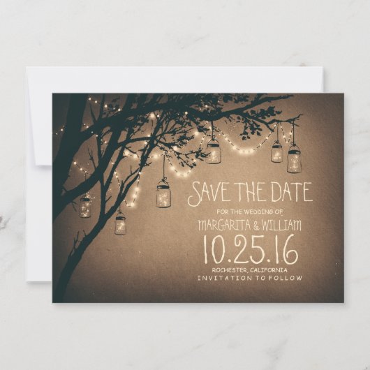 Save The Date Rustique Enregistrer la date et les lucioles Mason (Devant)