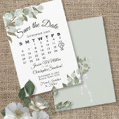 Save The Date Rustique Eucalyptus Calendrier vert Mariage blanc