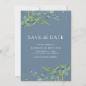 Save The Date Rustique Eucalyptus Photo Dusty Mariage bleu (Devant)