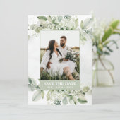 Save The Date Rustique Eucalyptus Sage Green Foliing Photo (Debout devant)