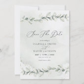 Save The Date Rustique Eucalyptus Sage Green Foliing Photo (Dos)