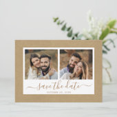 Save The Date Rustique Faux Kraft Papier Mariage Or 2 Photo (Debout devant)
