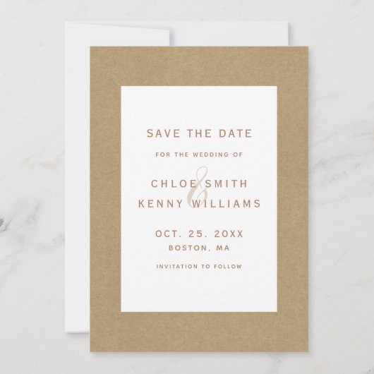 Save The Date Rustique Faux Kraft Papier Mariage Or 2 Photo (Dos)