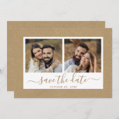 Save The Date Rustique Faux Kraft Papier Mariage Or 2 Photo (Devant / Derrière)