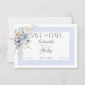 Save The Date Rustique Floral Bleu et Blanc de l'Hiver Givré (Devant)