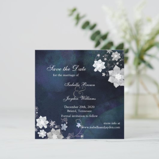Save The Date Rustique Floral Navy Mariage d'hiver Enregistrer l (Debout devant)