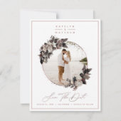 Save The Date Rustique Floral Rose Gold encadré Photo & Calligra (Devant)
