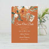 Save The Date Rustique Floral Terracotta tomber Mariage photo (Debout devant)