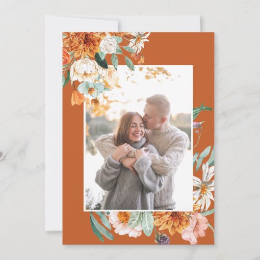 Save The Date Rustique Floral Terracotta tomber Mariage photo (Dos)