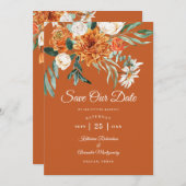 Save The Date Rustique Floral Terracotta tomber Mariage photo (Devant / Derrière)
