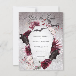 Save The Date Rustique gothique Noir & Bourgogne Mariage d'Hallo