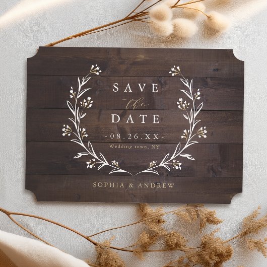 Save The Date Rustique Grange Bois Boho Floral Pays