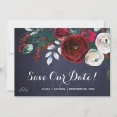 Save The Date Rustique hiver aquarelle rouge pivoines mariage (Devant)
