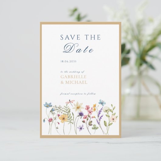 Save The Date Rustique Kraft Aquarelle Floral Enregistrer La Dat (Debout devant)