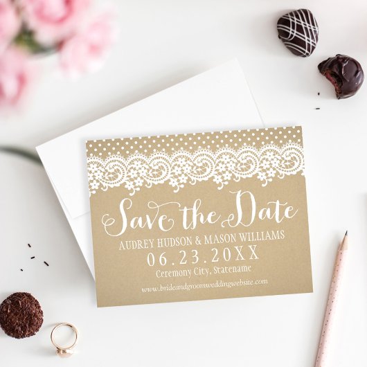 Save The Date Rustique Kraft et Mariage de dentelle