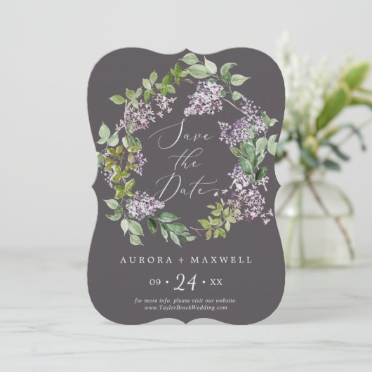 Save The Date Rustique Lilac | Mariage gris (Debout devant)