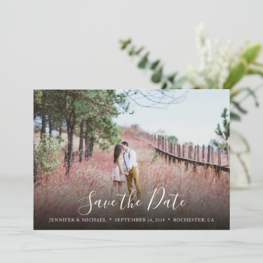 Save The Date Rustique manuscrit élégant mariage photo (Debout devant)