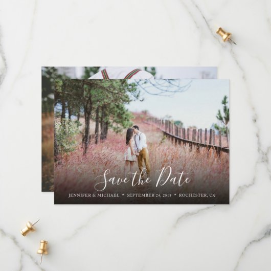 Save The Date Rustique manuscrit élégant mariage photo (Devant/Arrière en situation)