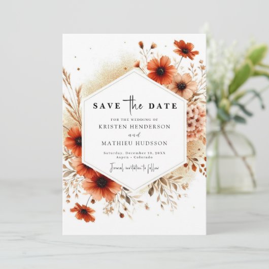 Save The Date Rustique Mariage en terre cuite (Debout devant)