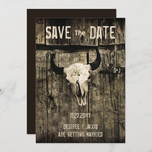 Save The Date Rustique Mariage Occidental Crâne de vache Enregis (Devant / Derrière)