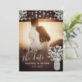 Save The Date Rustique Mason Jar illuminent mariage Enregistrer  (Debout devant)
