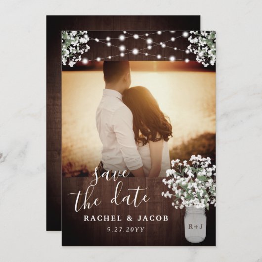 Save The Date Rustique Mason Jar illuminent mariage Enregistrer  (Devant / Derrière)