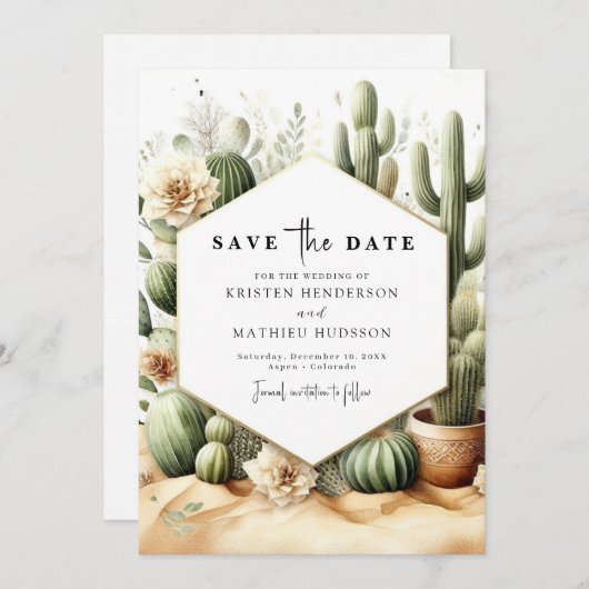Save The Date Rustique moderne Mariage Cactus (Devant / Derrière)