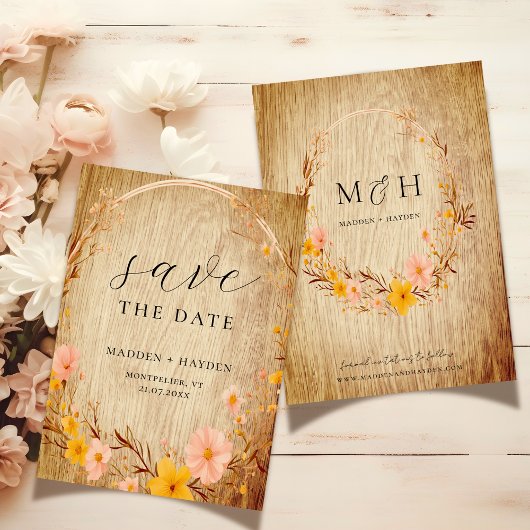 Save The Date Rustique Neutre Boho Floral Fleur sauvage Look