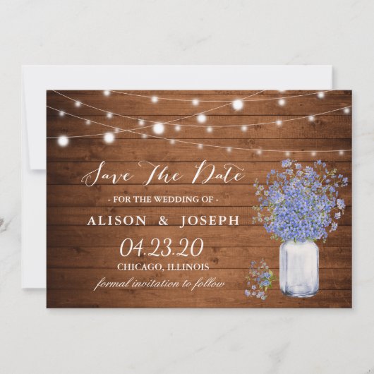 Save The Date Rustique Oublier Pas Moi Éclairage Mariage Enregis (Devant)