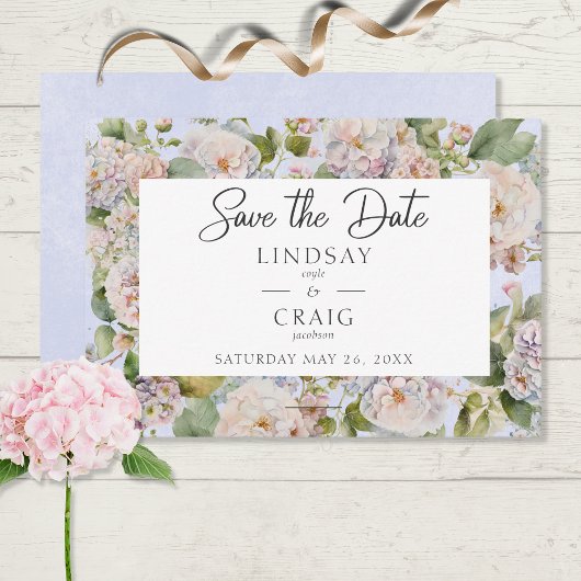 Save The Date Rustique Pastel Hydrangea Floral Monogram Périwink