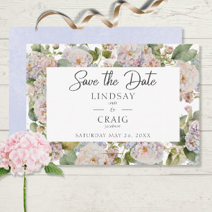 Save The Date Rustique Pastel Hydrangea Floral Monogramme Blanc
