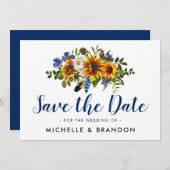 Save The Date Rustique Pays Bleu et Jaune Enregistrer la date (Devant / Derrière)